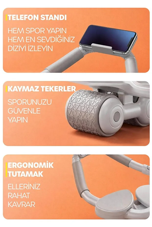 6 Bölge Karın Egzersiz Aleti Ab Roller Mekik Telefon Standlı Evde Spor Kas Yapma Aleti 